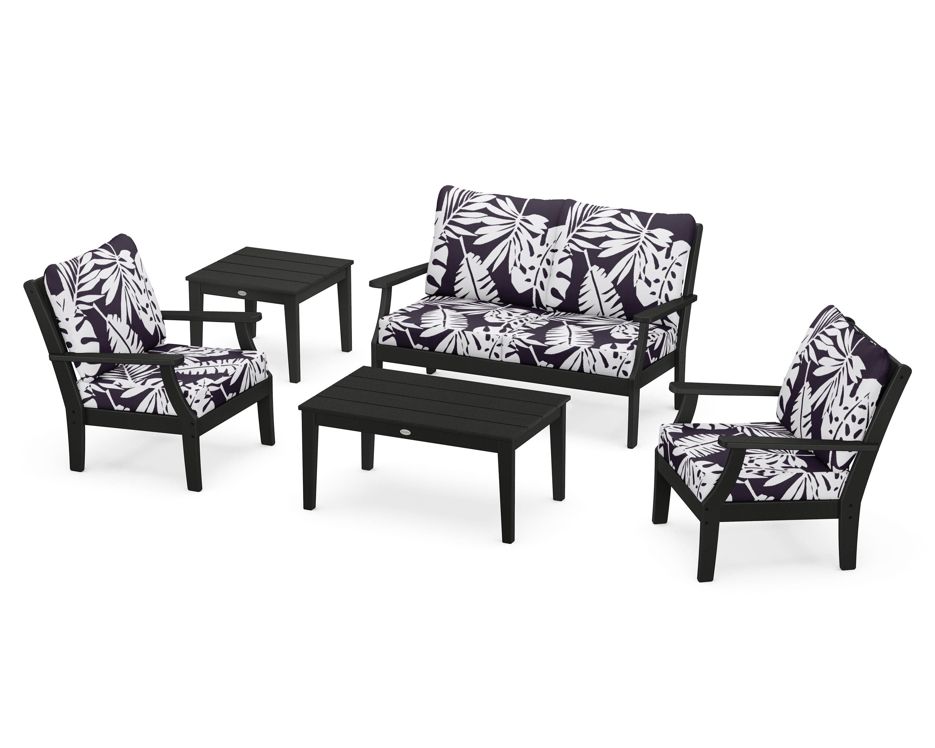 POLYWOOD® Braxton 5-Piece Deep Seating Set in Black / Leaf Navy
