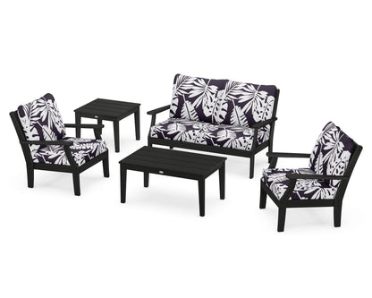 POLYWOOD® Braxton 5-Piece Deep Seating Set in Black / Leaf Navy