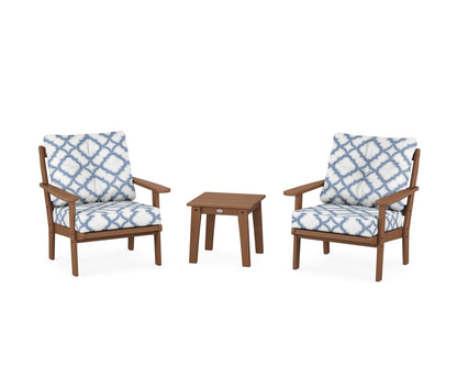 POLYWOOD® Mission 3-Piece Deep Seating Set in Teak / Trellis Sky Blue