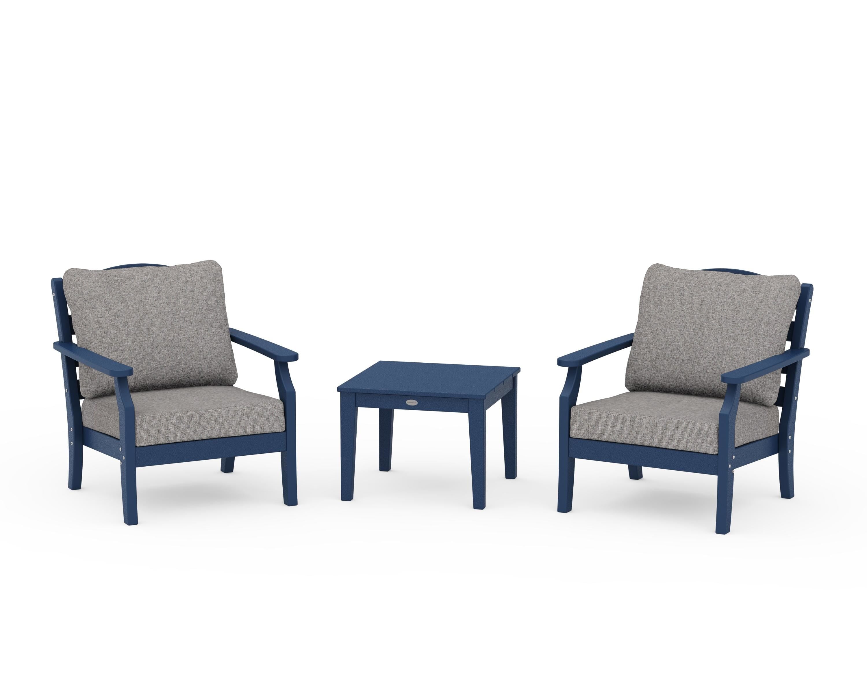 Draper James™ by  POLYWOOD® Savannah 3-Piece Deep Seating Set in Navy / Grey Mist