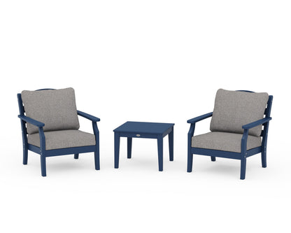 Draper James™ by  POLYWOOD® Savannah 3-Piece Deep Seating Set in Navy / Grey Mist