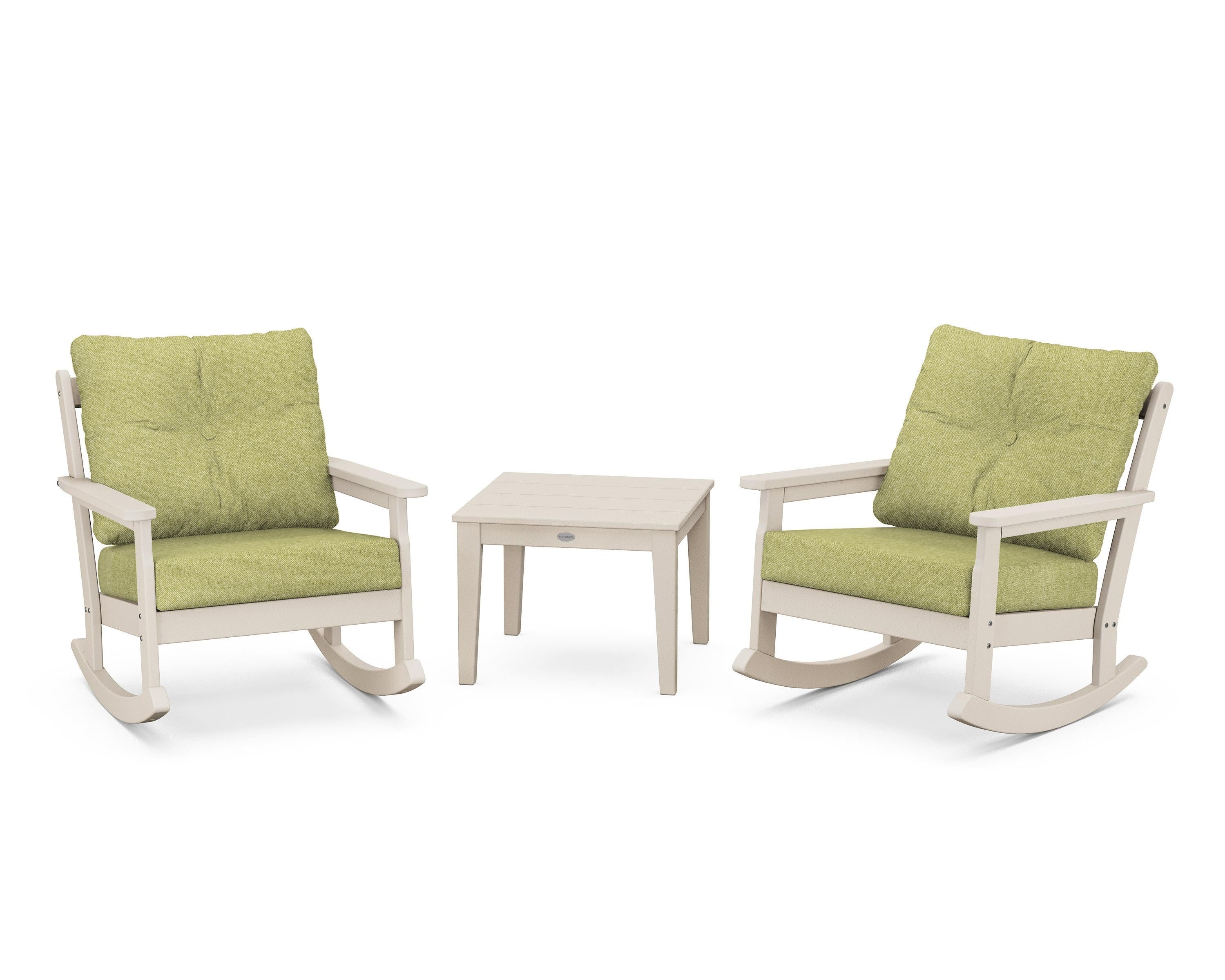 POLYWOOD® Vineyard 3-Piece Deep Seating Rocker Set in Sand / Chartreuse Boucle