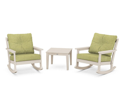 POLYWOOD® Vineyard 3-Piece Deep Seating Rocker Set in Sand / Chartreuse Boucle