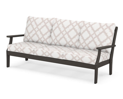 POLYWOOD® Braxton Deep Seating Sofa in Vintage Coffee / Trellis Dune Burlap