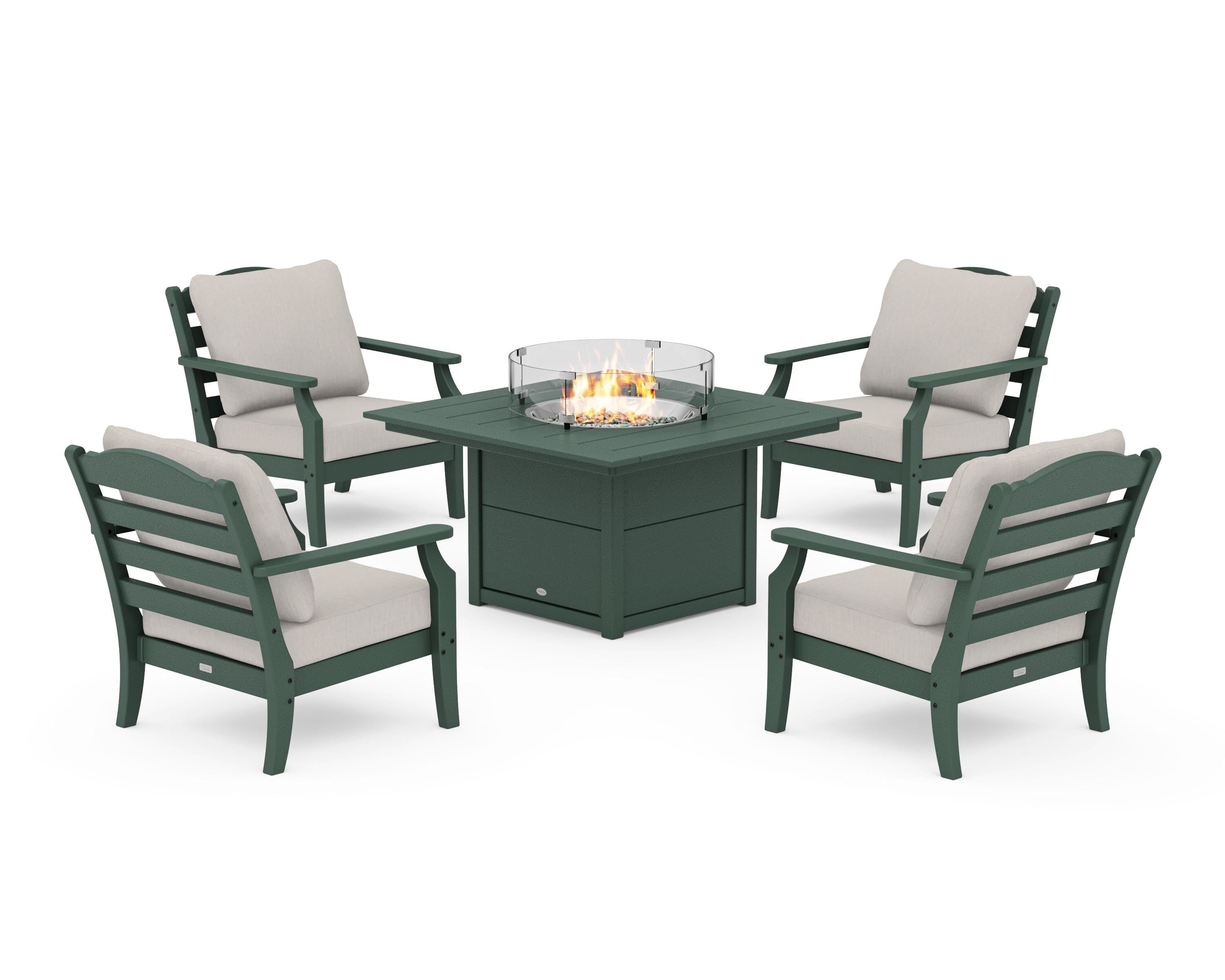 Draper James™ by  POLYWOOD® Savannah 5-Piece Deep Seating Set with Fire Pit Table in Green / Cast Ash