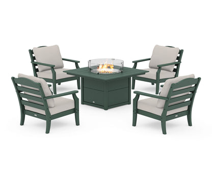 Draper James™ by  POLYWOOD® Savannah 5-Piece Deep Seating Set with Fire Pit Table in Green / Cast Ash