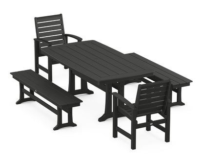 POLYWOOD® Signature 5-Piece Dining Set with Trestle Legs in Black