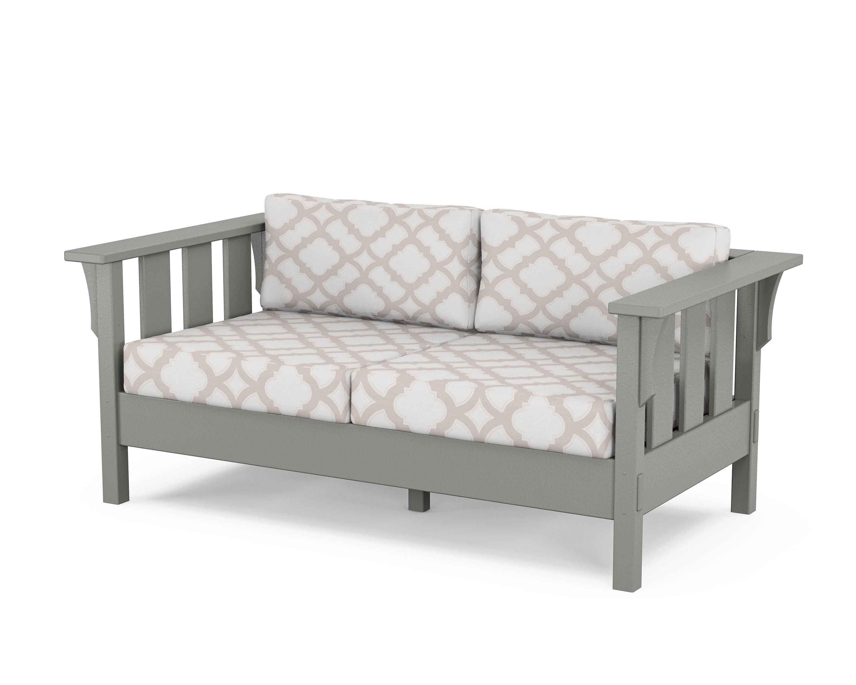 Martha Stewart by POLYWOOD® Acadia Deep Seating Loveseat in Slate Grey / Trellis Dune Burlap