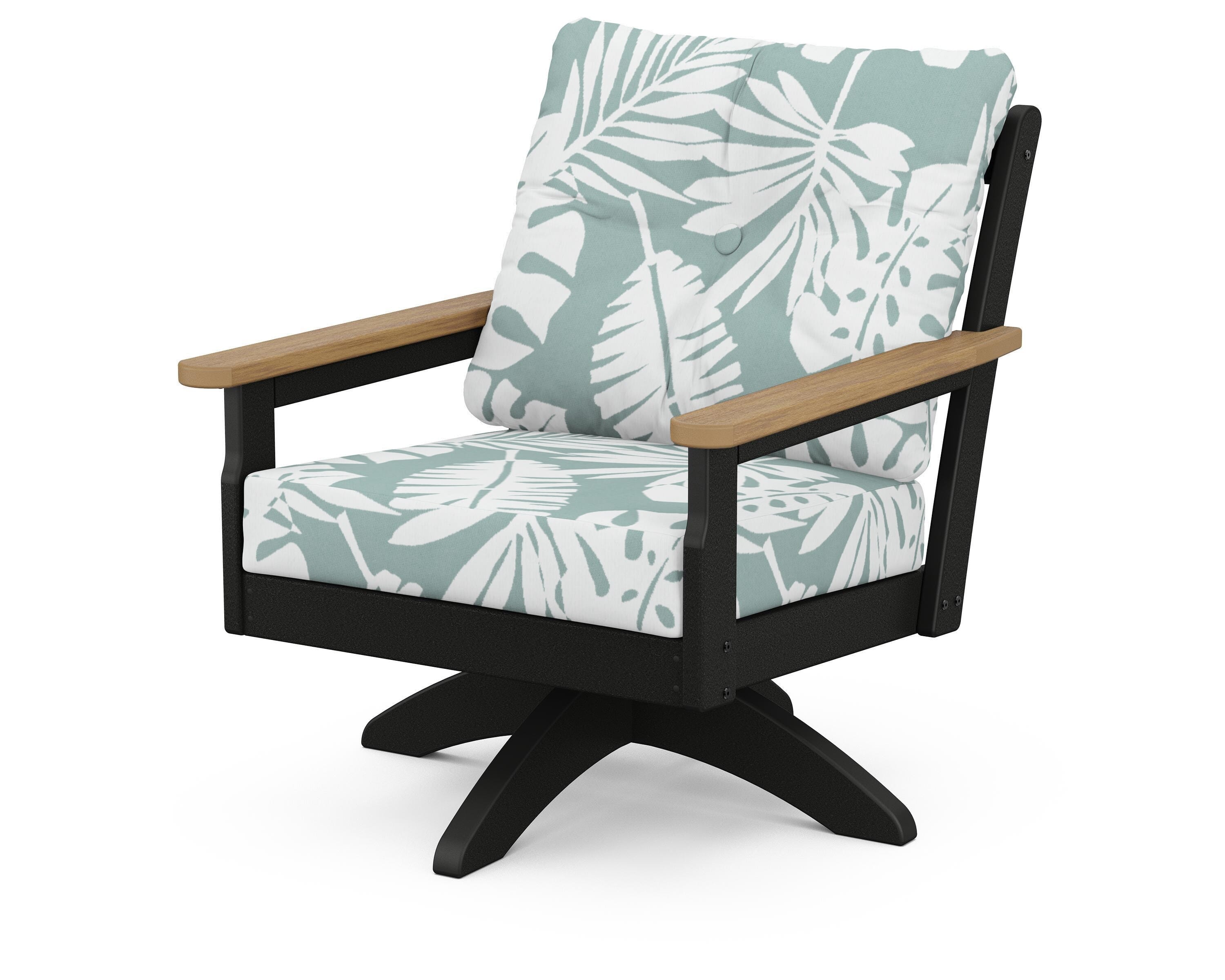 POLYWOOD® Vineyard Deep Seating Swivel Chair in Black / Natural / Leaf Glacier Spa
