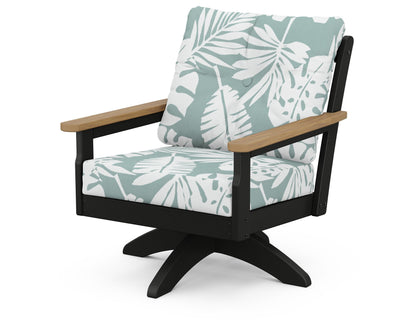 POLYWOOD® Vineyard Deep Seating Swivel Chair in Black / Natural / Leaf Glacier Spa