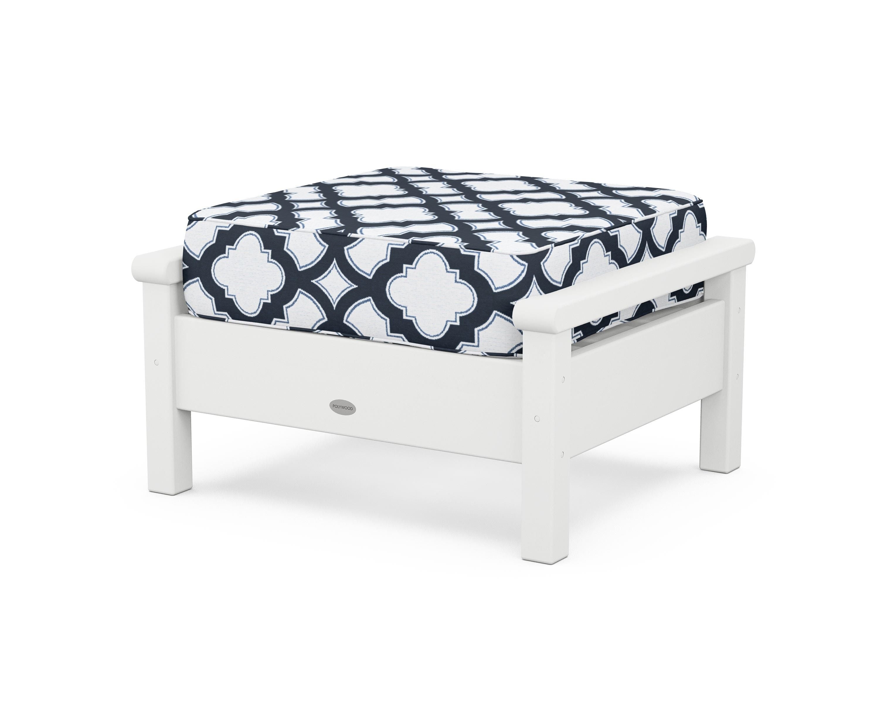POLYWOOD® Harbour Deep Seating Ottoman in White / Trellis Marine Indigo