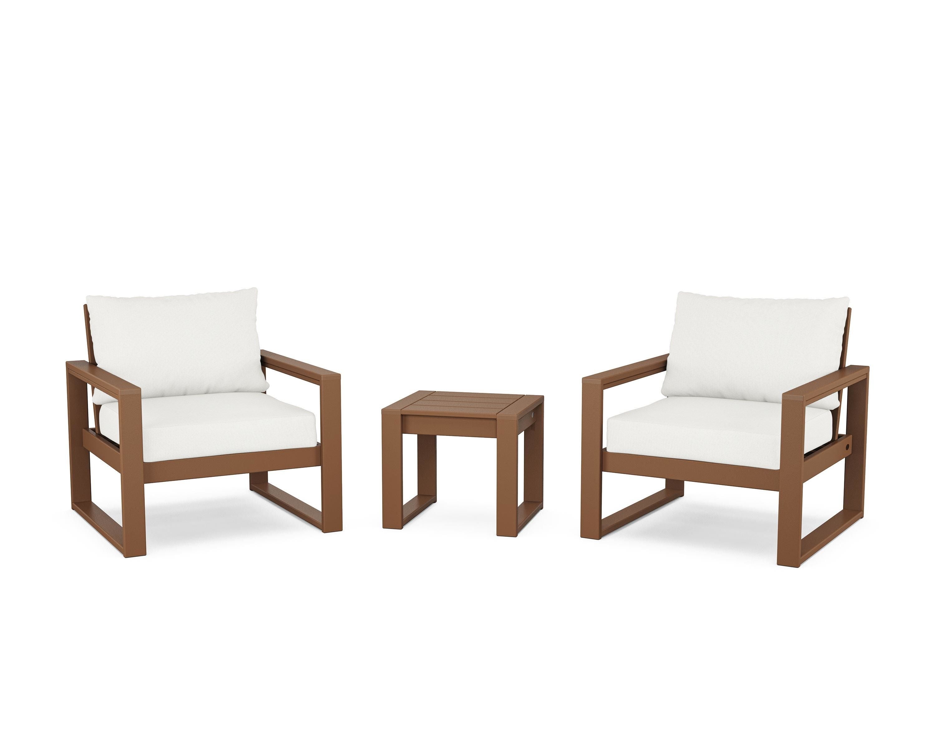 POLYWOOD® EDGE Sectional 3-Piece Deep Seating Set in Teak / Natural Linen