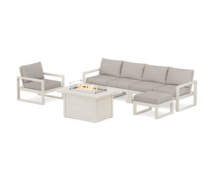 POLYWOOD® EDGE Sectional Lounge and Fire Pit Set in Sand / Weathered Tweed