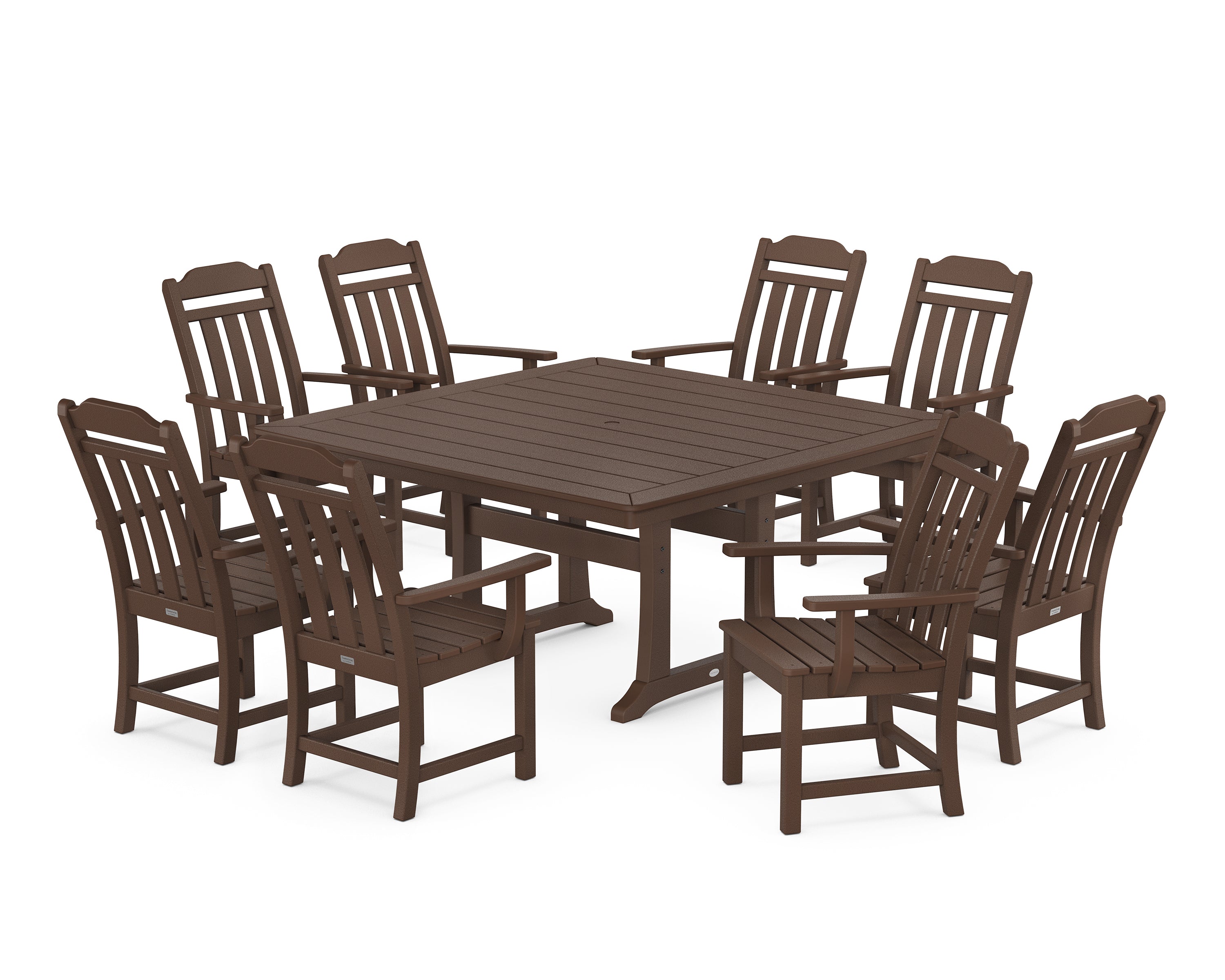 Country Living Cottage 9-Piece Square Dining Set with Trestle Legs in Mahogany
