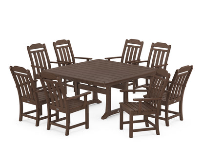 Country Living Cottage 9-Piece Square Dining Set with Trestle Legs in Mahogany