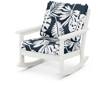 POLYWOOD® Vineyard Deep Seating Rocking Chair in Vintage White / Leaf Marine Indigo