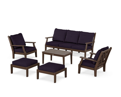 Country Living Wovendale 6-Piece Lounge Sofa Set in Mahogany / Navy Linen