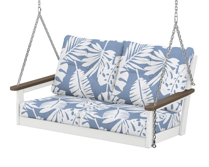 POLYWOOD® Vineyard Deep Seating Swing in White / Kona / Leaf Sky Blue