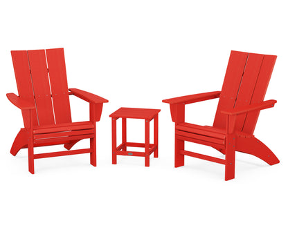 POLYWOOD® Modern 3-Piece Curveback Adirondack Set with Long Island 18" Side Table in Sunset Red