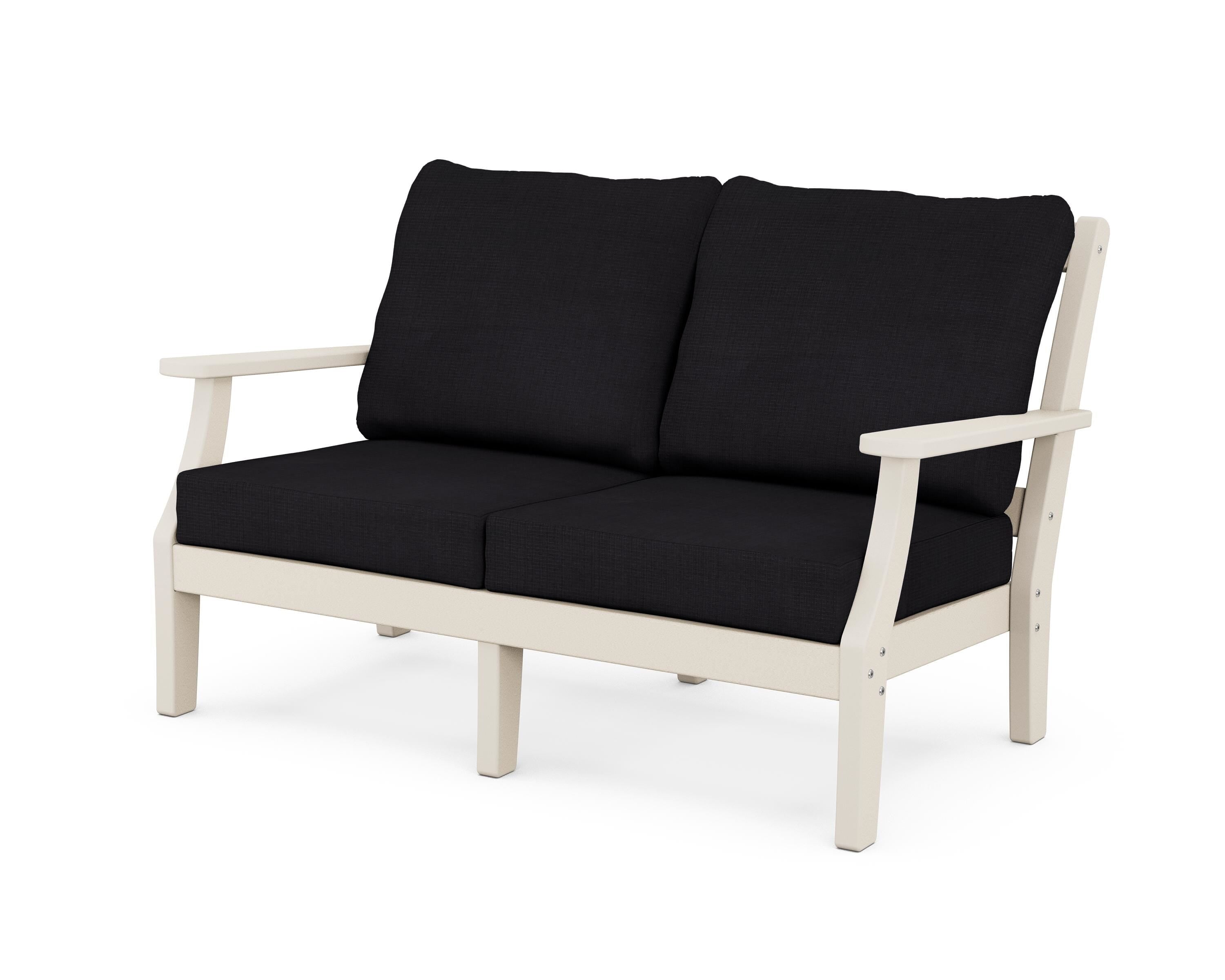 Martha Stewart by POLYWOOD® Chinoiserie Deep Seating Loveseat in Sand / Midnight Linen