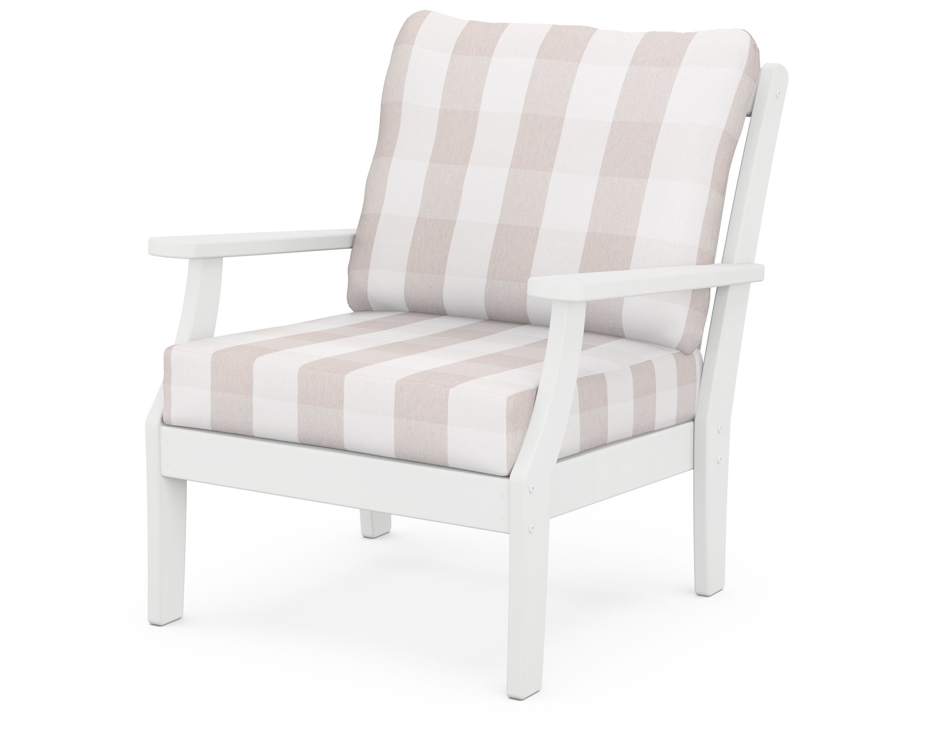 POLYWOOD® Braxton Deep Seating Chair in White / Buffalo Plaid Dune Burlap