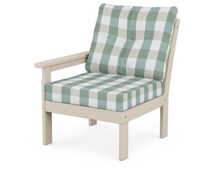 POLYWOOD® Vineyard Modular Left Arm Chair in Sand / Buffalo Plaid Glacier Spa