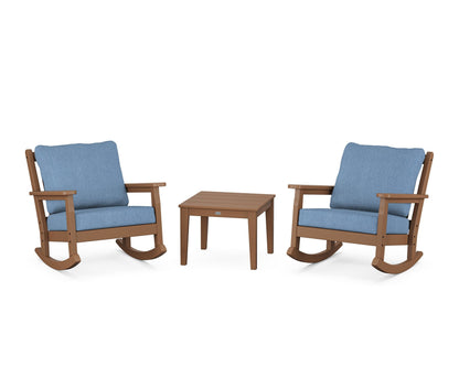 POLYWOOD® Chippendale 3-Piece Deep Seating Rocker Set in Teak / Sky Blue