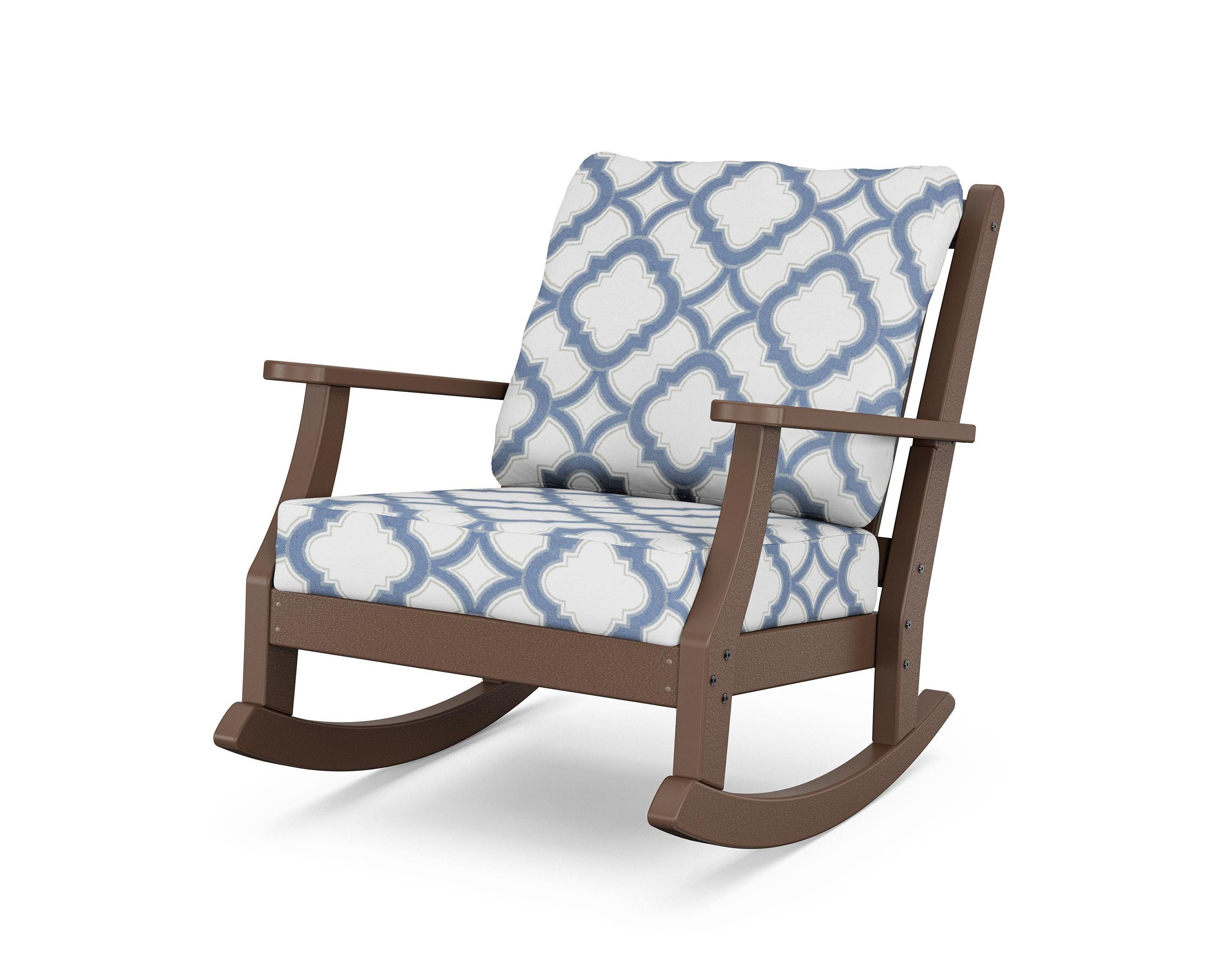 Country Living Wovendale Deep Seating Rocking Chair in Mahogany / Trellis Sky Blue