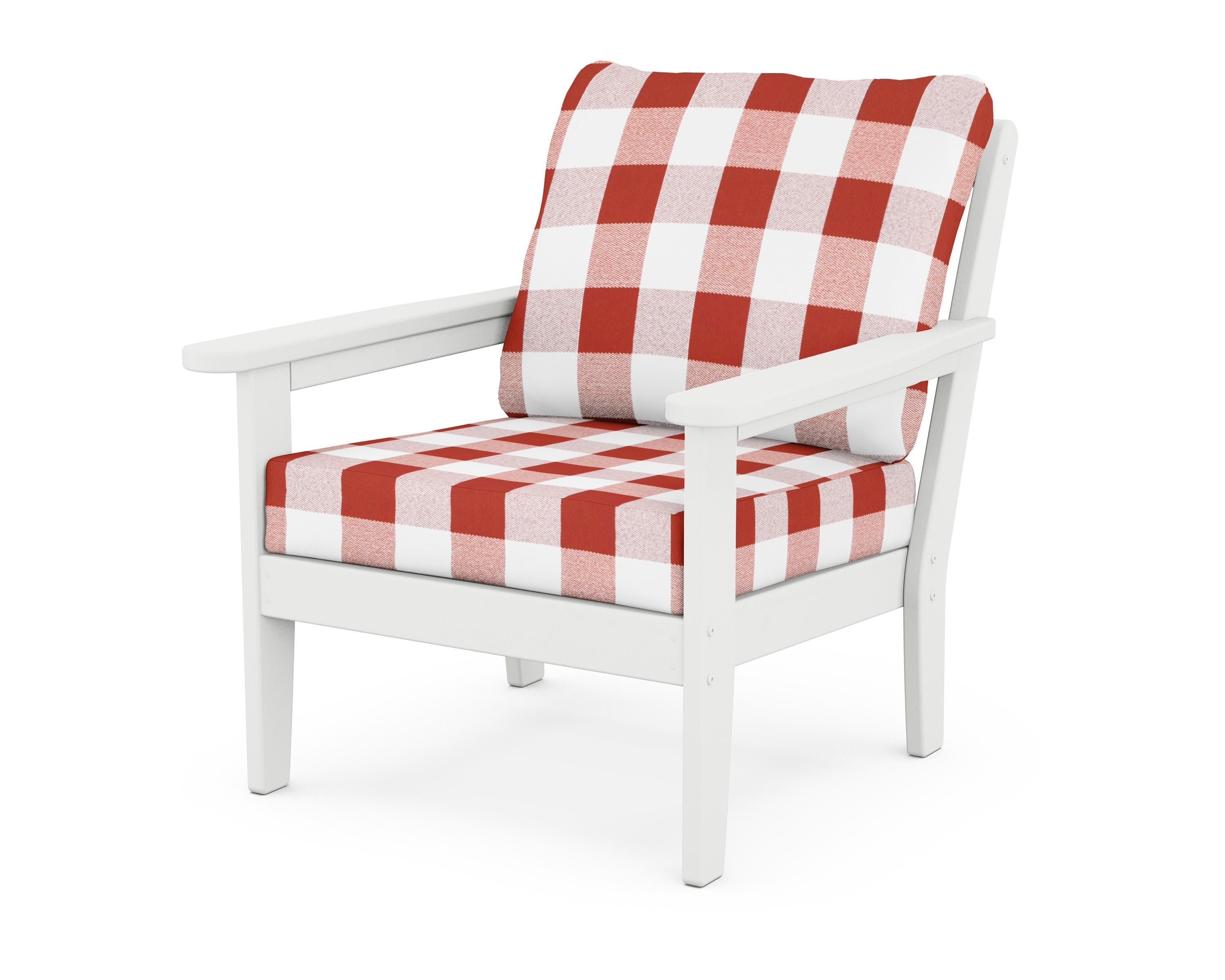 Country Living Cottage Deep Seating Chair in White / Buffalo Plaid Crimson