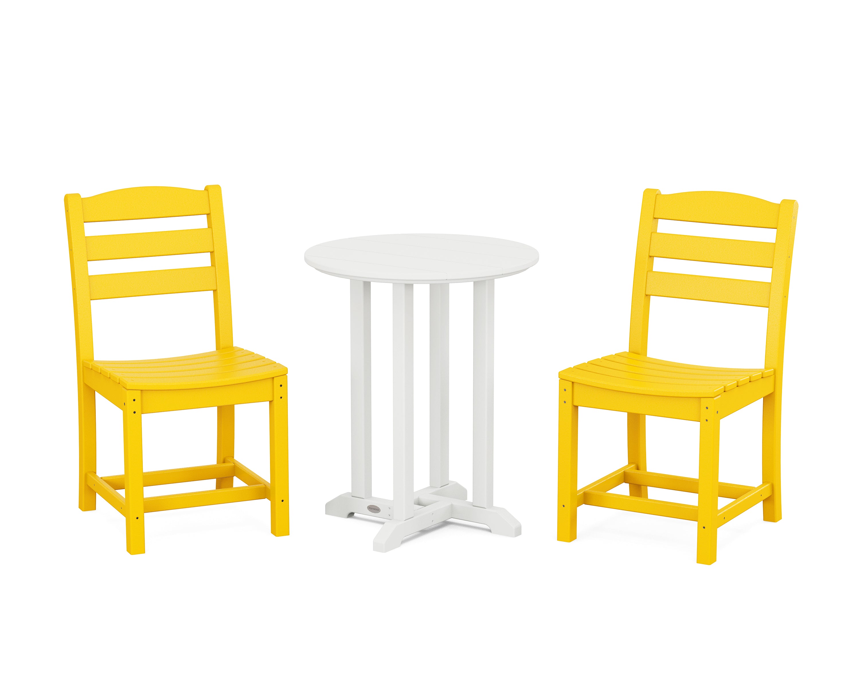 POLYWOOD® La Casa Café Side Chair 3-Piece Round Bistro Dining Set in Lemon / White