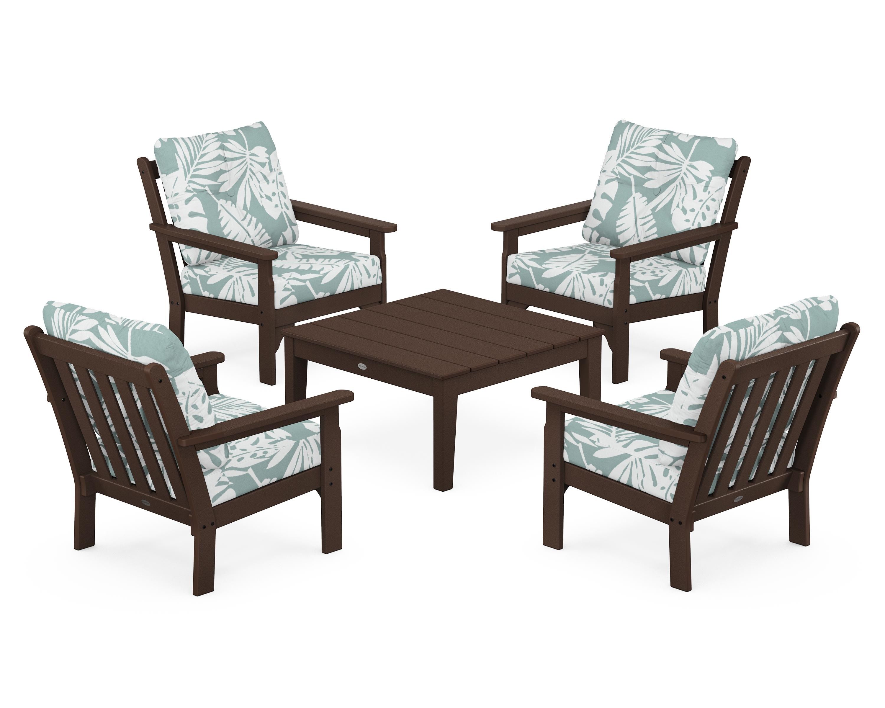 POLYWOOD® Vineyard 5-Piece Deep Seating Conversation Set in Mahogany / Leaf Glacier Spa