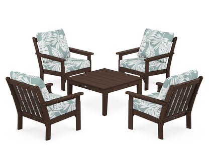 POLYWOOD® Vineyard 5-Piece Deep Seating Conversation Set in Mahogany / Leaf Glacier Spa