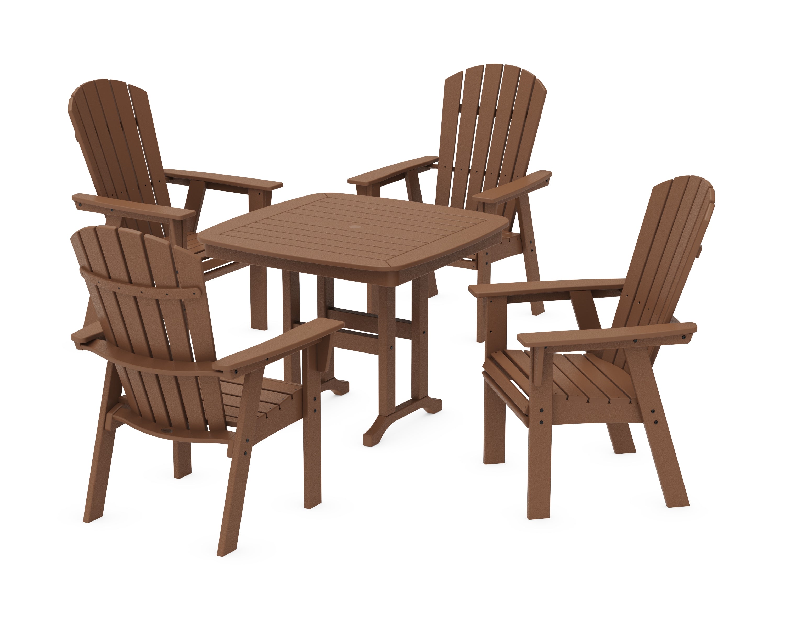 POLYWOOD® Nautical Curveback Adirondack 5-Piece Dining Set in Teak