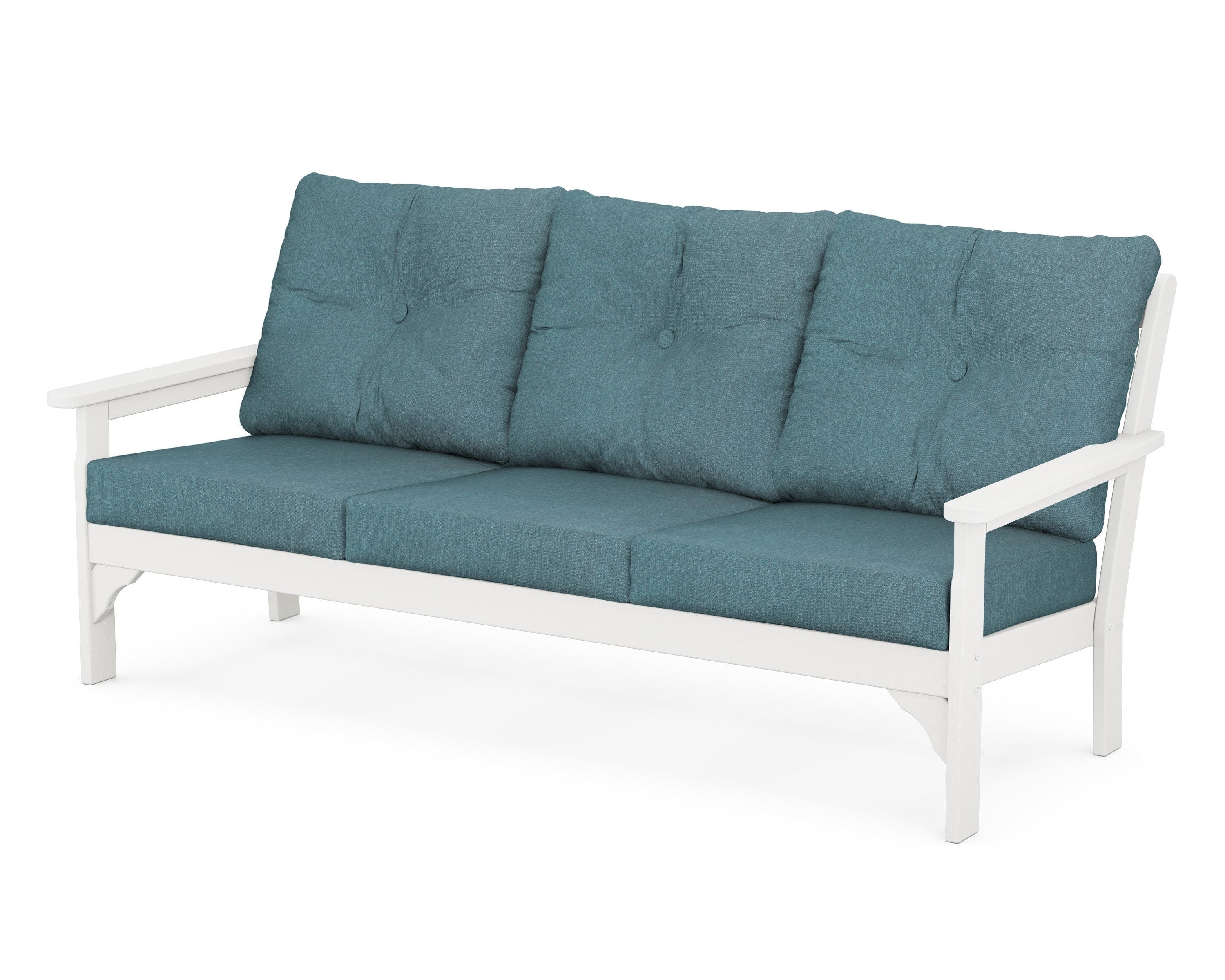 POLYWOOD® Vineyard Deep Seating Sofa in White / Ocean Teal