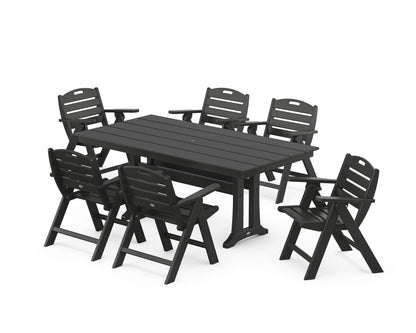 POLYWOOD® Nautical Lowback 7-Piece Farmhouse Dining Set with Trestle Legs in Black