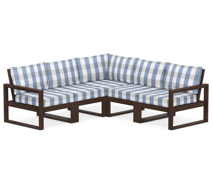 POLYWOOD® EDGE 5-Piece Modular Deep Seating Set in Mahogany / Buffalo Plaid Sky Blue