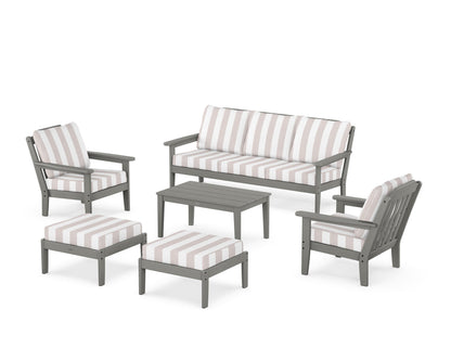Country Living Cottage 6-Piece Lounge Sofa Set in Slate Grey / Cabana Stripe Dune Burlap