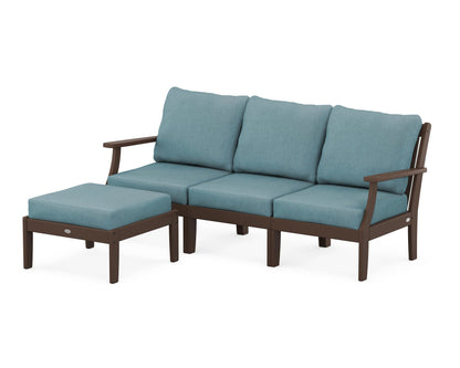 POLYWOOD® Braxton Modular 4-Piece Deep Seating Set with Ottoman in Mahogany / Ocean Teal
