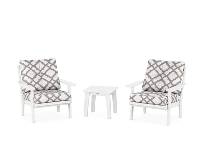 POLYWOOD® Prairie 3-Piece Deep Seating Set in White / Trellis Grey Mist