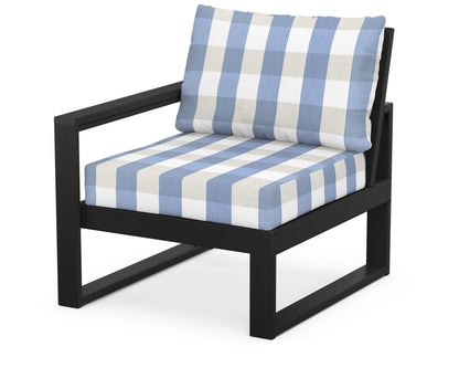 POLYWOOD® EDGE Modular Left Arm Chair in Black / Buffalo Plaid Sky Blue