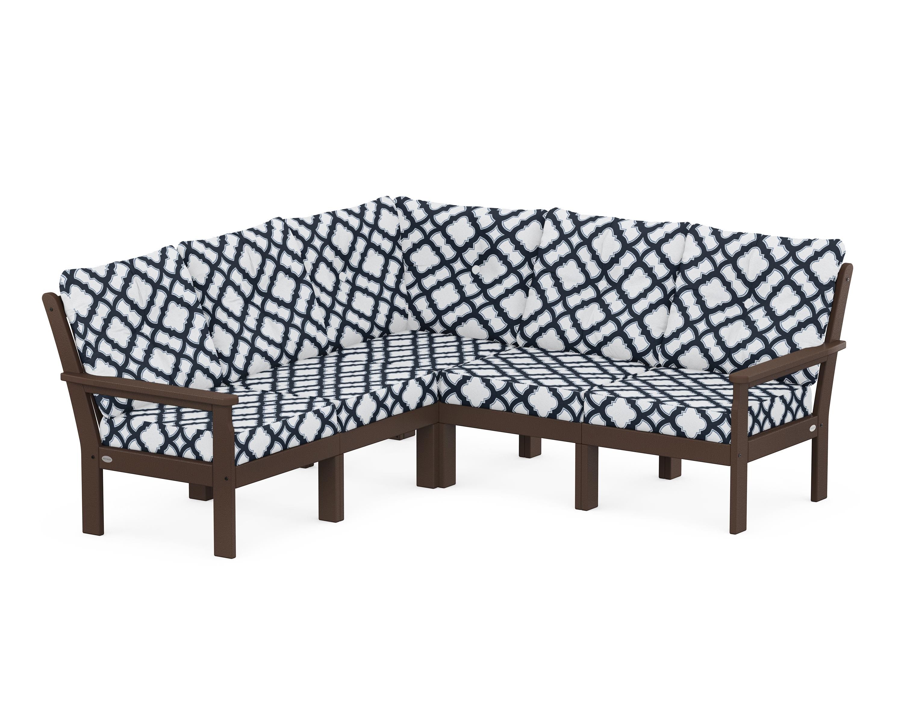 POLYWOOD® Vineyard 5-Piece Sectional in Mahogany / Trellis Marine Indigo