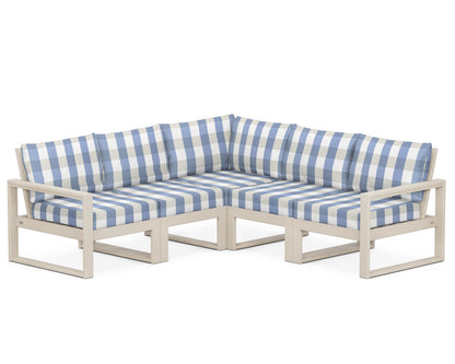 POLYWOOD® EDGE 5-Piece Modular Deep Seating Set in Sand / Buffalo Plaid Sky Blue