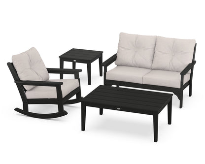 POLYWOOD® Vineyard 4-Piece Deep Seating Rocker Set in Black / Dune Burlap
