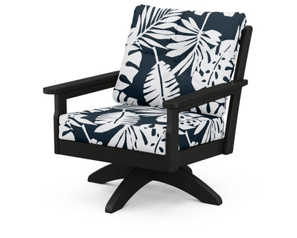 POLYWOOD® Vineyard Deep Seating Swivel Chair in Black / Leaf Marine Indigo