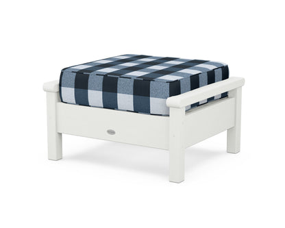 POLYWOOD® Harbour Deep Seating Ottoman in Vintage White / Buffalo Plaid Marine Indigo