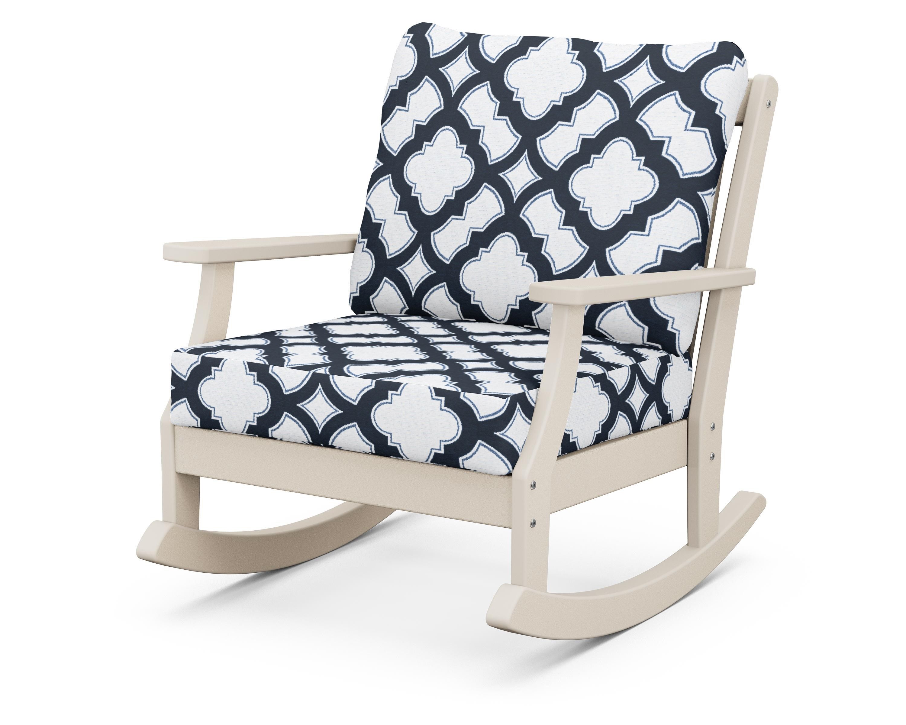 POLYWOOD® Braxton Deep Seating Rocking Chair in Sand / Trellis Marine Indigo