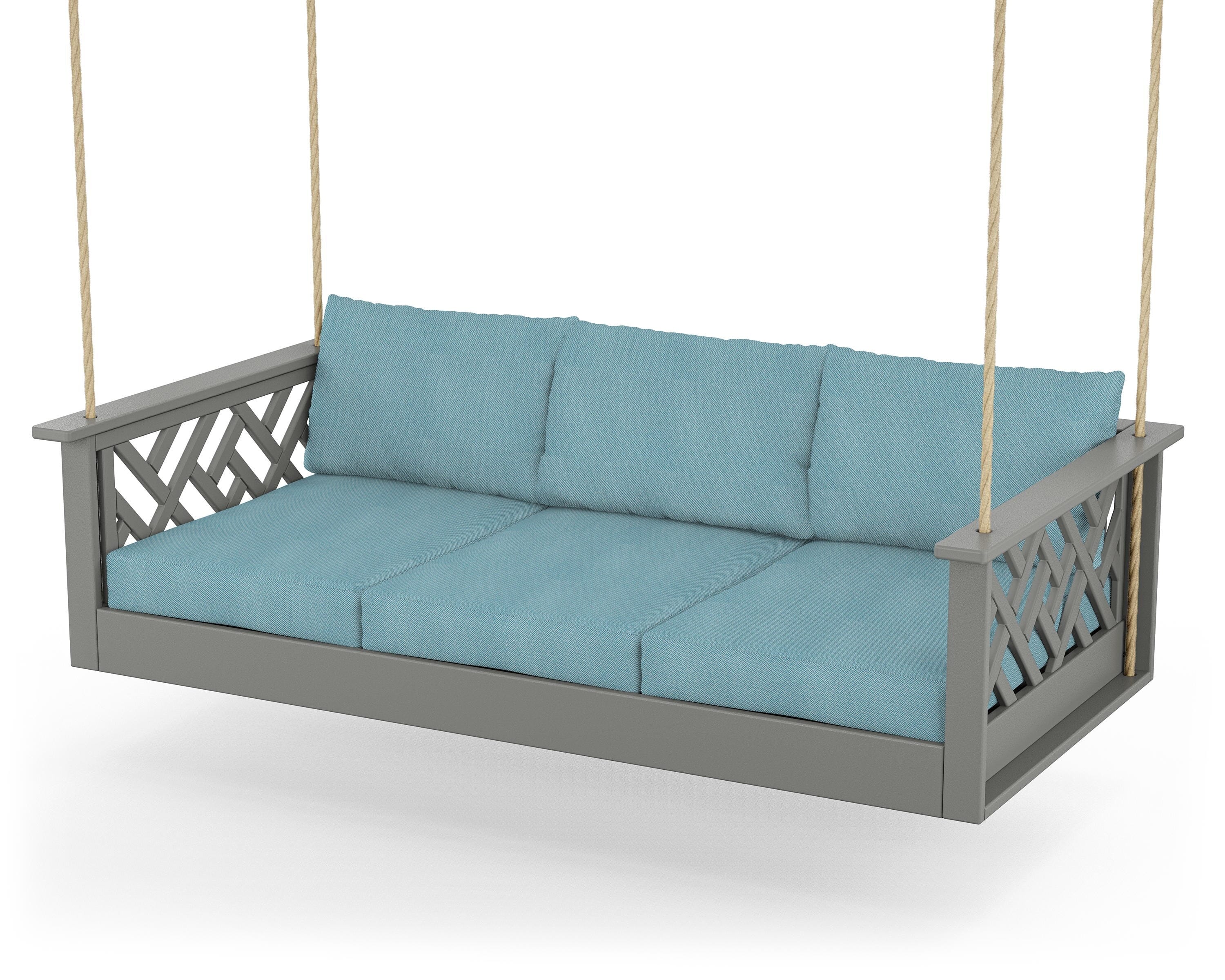 POLYWOOD® Chippendale Daybed Swing in Slate Grey / Lattice Sky Blue