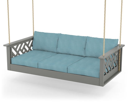 POLYWOOD® Chippendale Daybed Swing in Slate Grey / Lattice Sky Blue