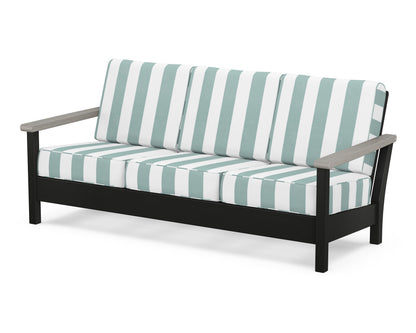 POLYWOOD® Harbour Deep Seating Sofa in Black / Driftwood / Cabana Stripe Glacier Spa