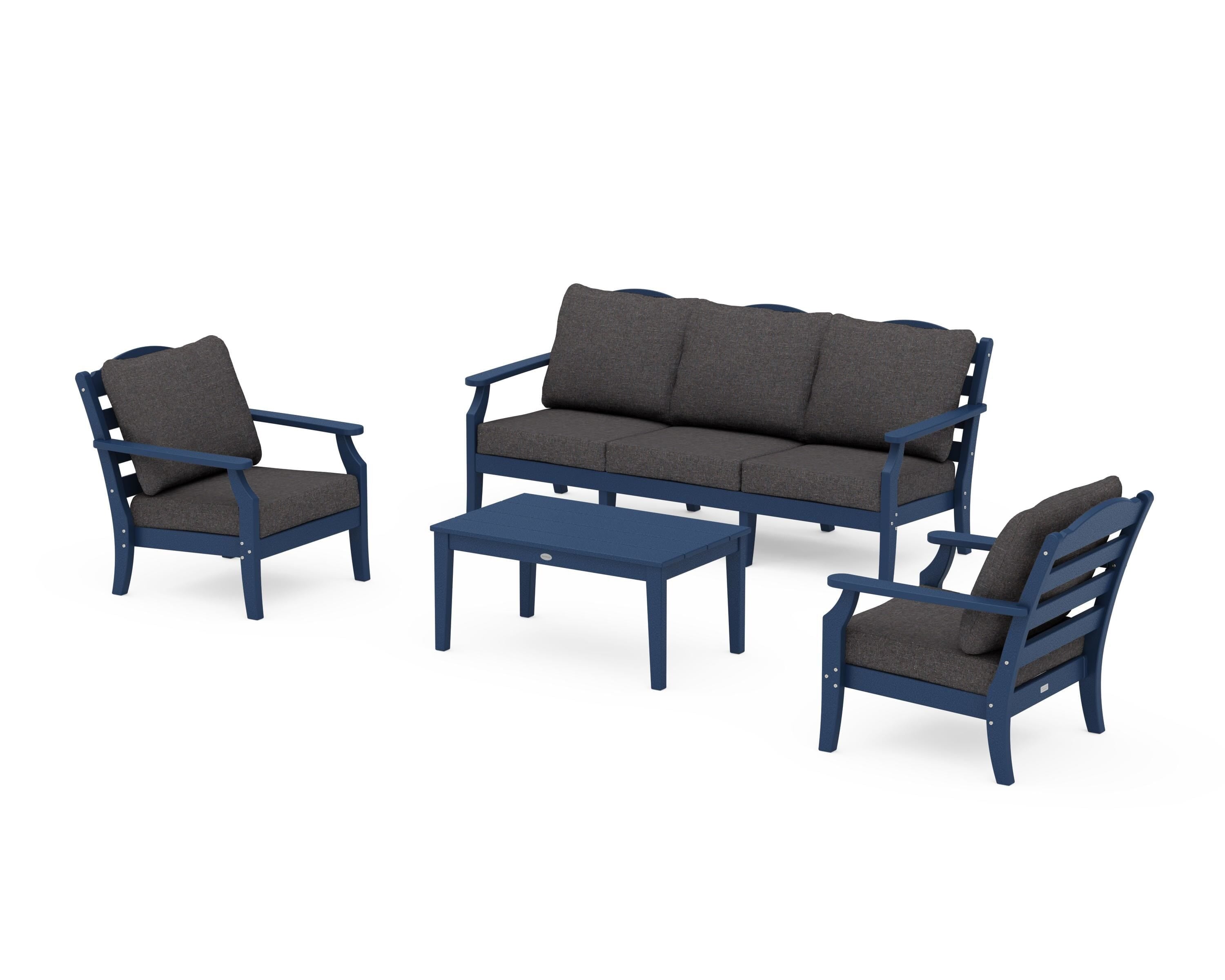 Draper James™ by  POLYWOOD® Savannah 4-Piece Deep Seating Set with Sofa in Navy / Ash Charcoal